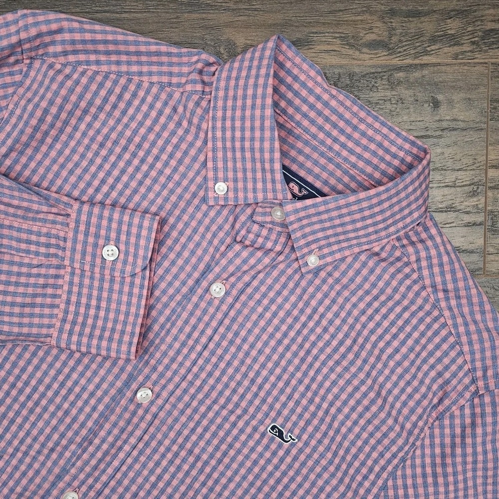 Vineyard Vines Mens Small Whale Shirt Blue Pink Button Down Light Beachy Spring